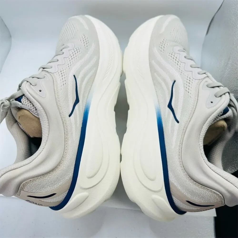 HOKA Bondi 9 Men's Running Shoes 'Stucco/Grout' White/Blue Size 11 D With Box